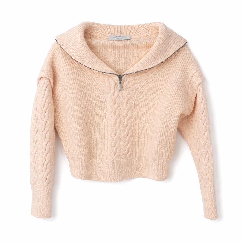 La Ligne Cream Wool Cropped Half Zip Sweater XS